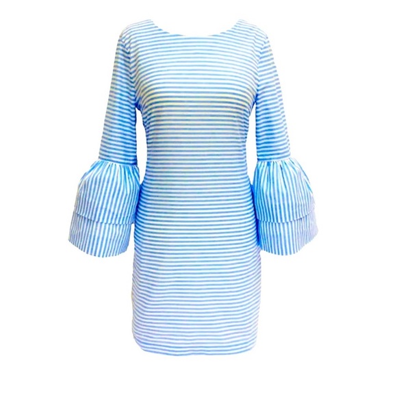 English Factory Dresses & Skirts - English Factory | Blue Striped | Bell Sleeve Mini Dress | XS